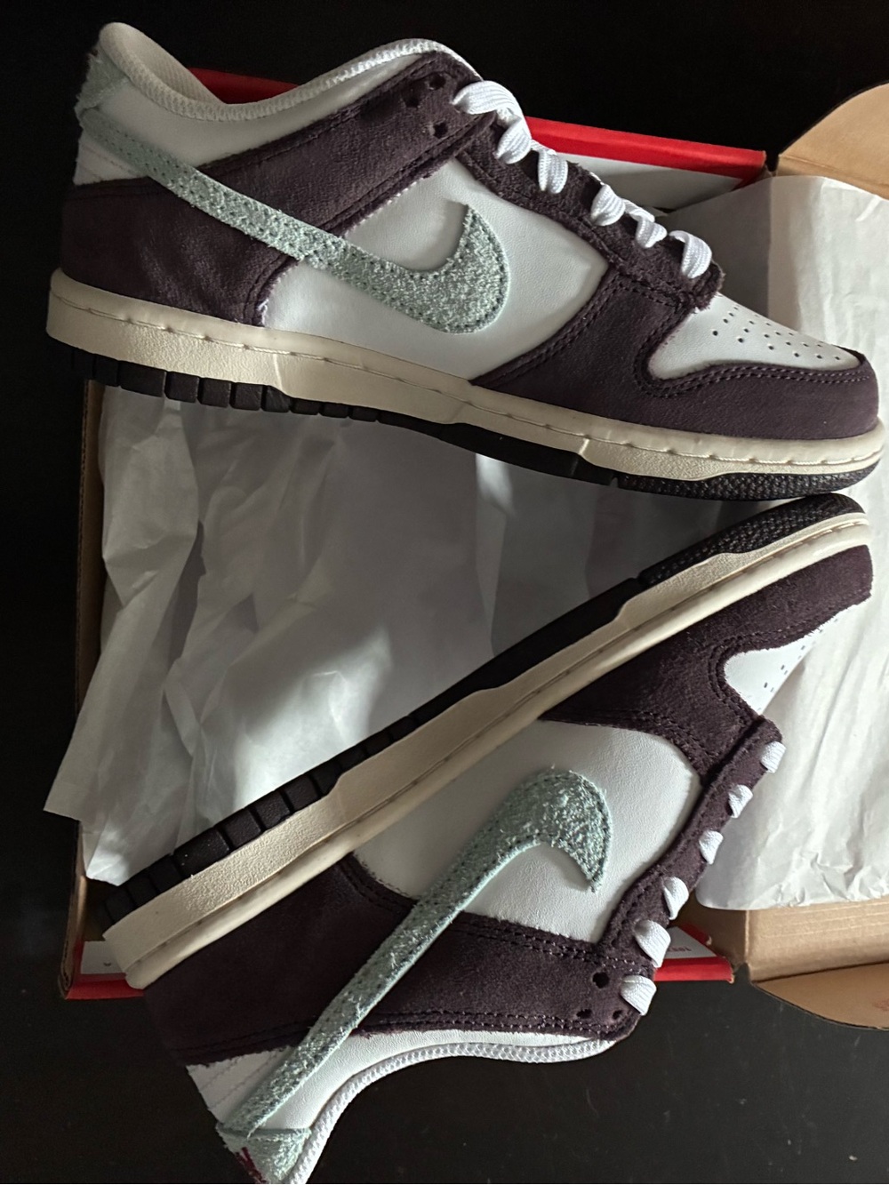 Nike Dunk Low White, Purple & Mint Green Textured Swoosh